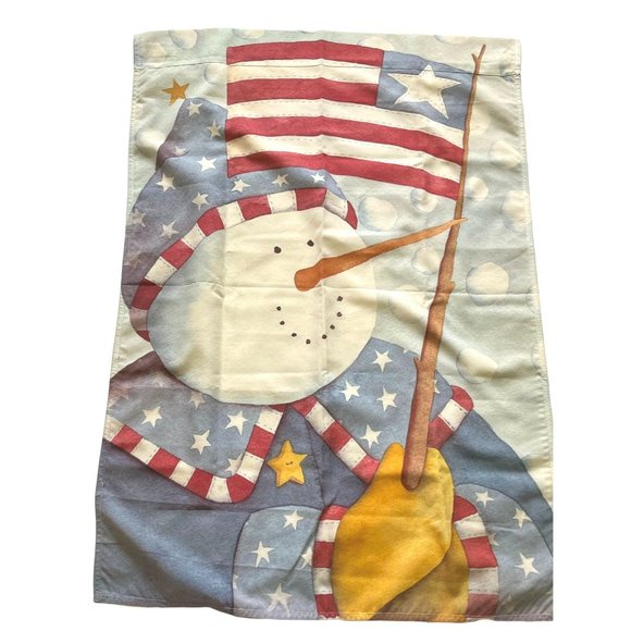 Patriotic Snowman Garden House Flag Christmas USA Toland Stars and Stripes - Picture 2 of 9